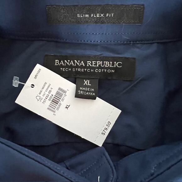 NWT Banana Republic Tech Stretch Slim Cotton SS Dress Shirt Mens XL Navy Blue - Picture 4 of 7